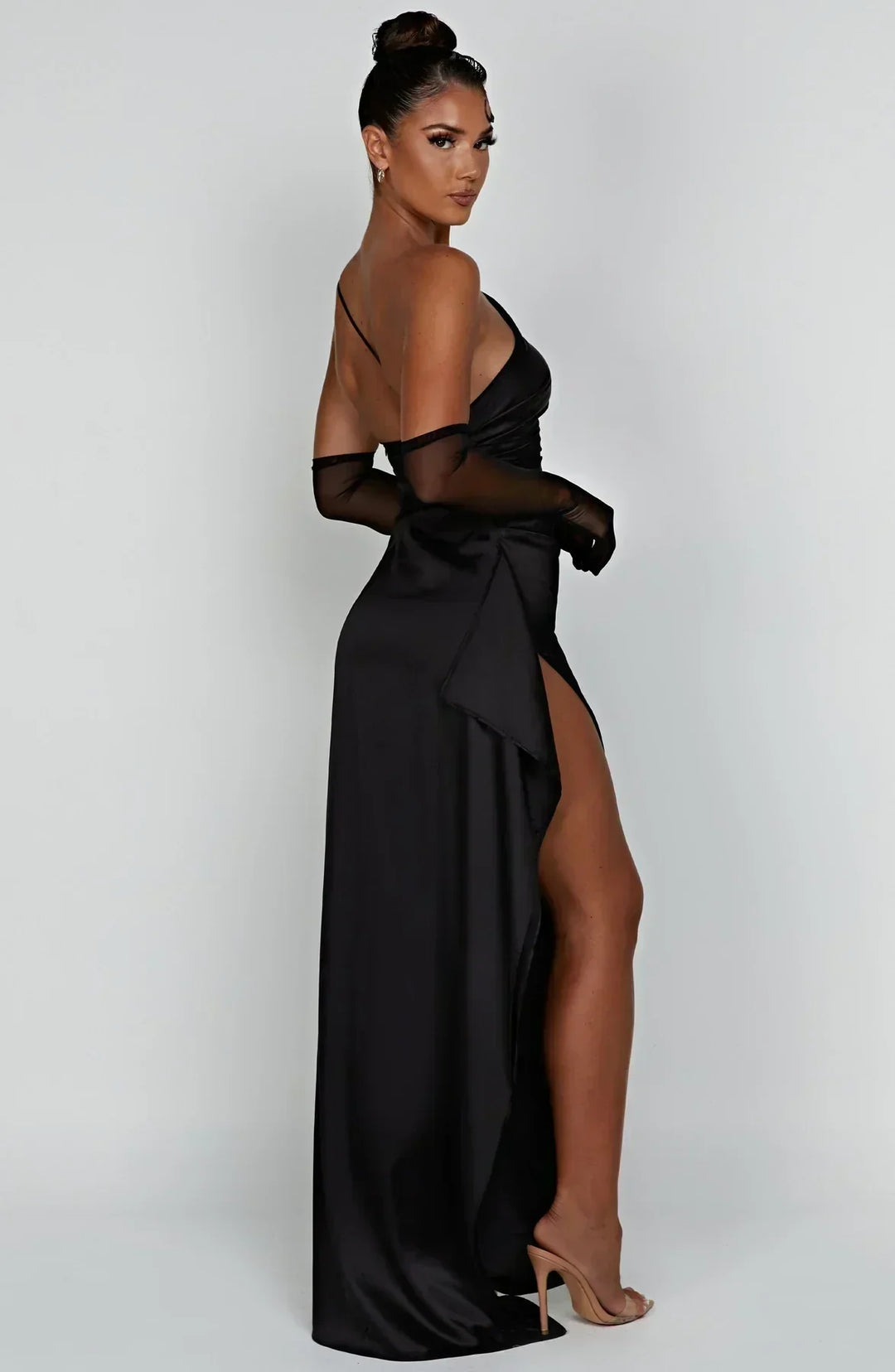 Zarina | Asymmetric Evening Maxi Dress - Black