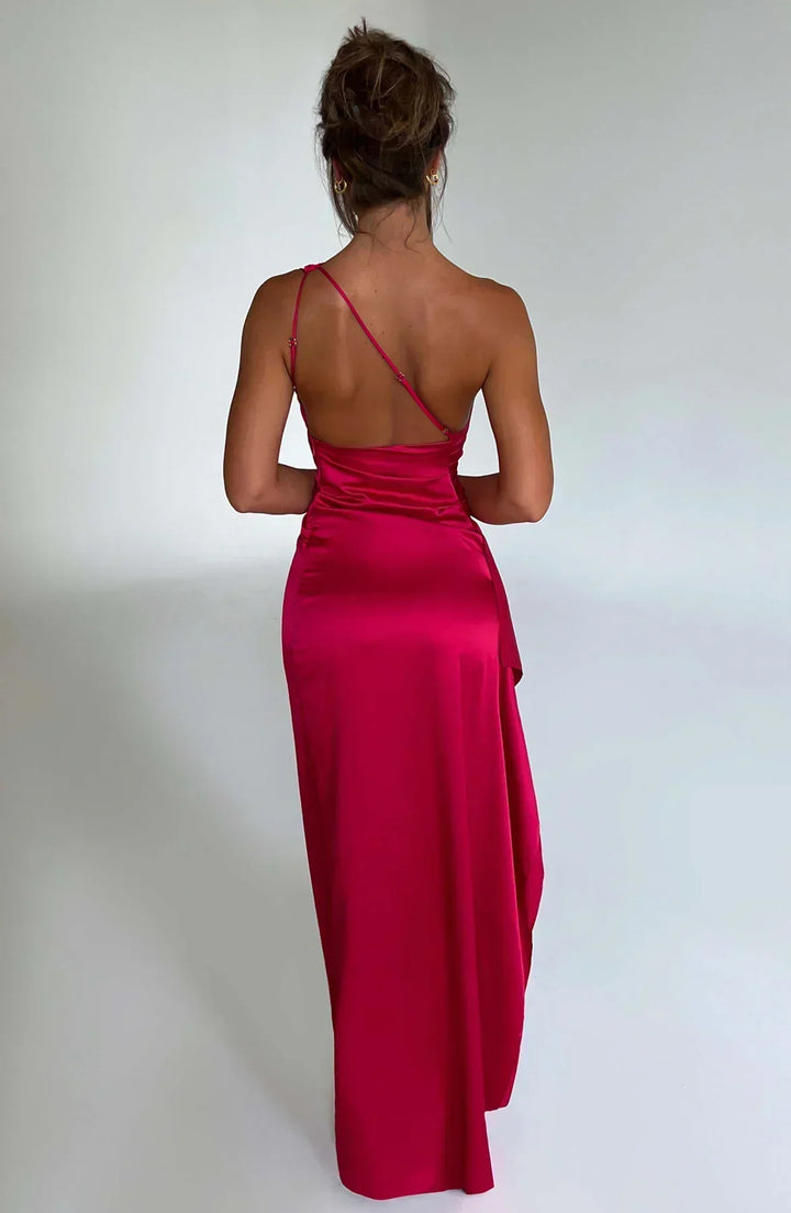Zarina | Asymmetric Evening Maxi Dress - Red