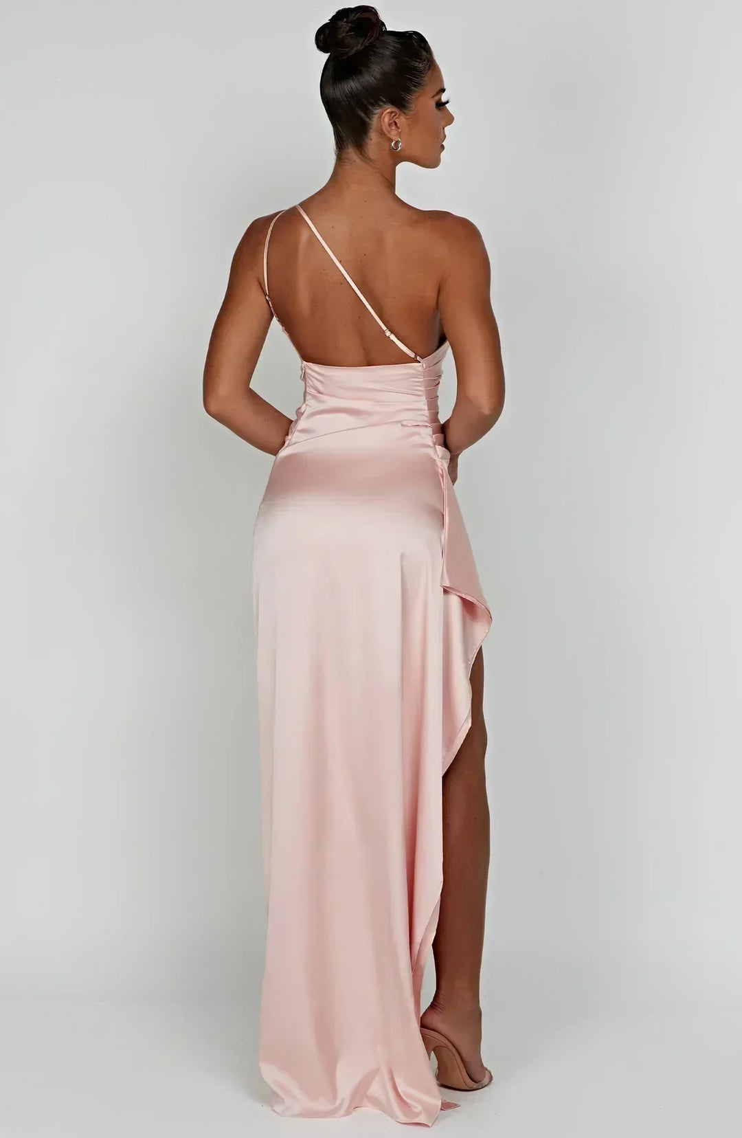 Zarina | Asymmetric Evening Maxi Dress - Pink