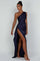 Zarina | Asymmetric Evening Maxi Dress - Blue