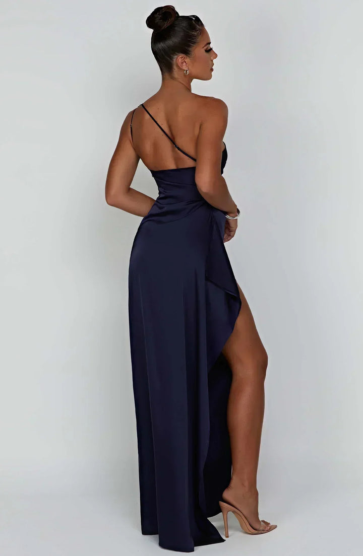 Zarina | Asymmetric Evening Maxi Dress - Blue