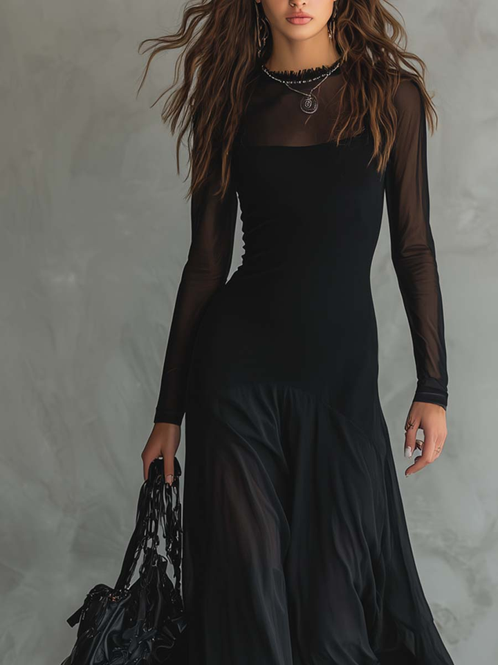 Neroa · Black Tulle Loose-fit Maxi Dress)