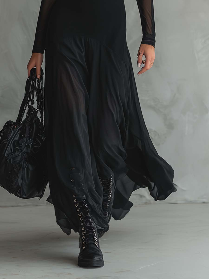 Neroa · Black Tulle Loose-fit Maxi Dress)