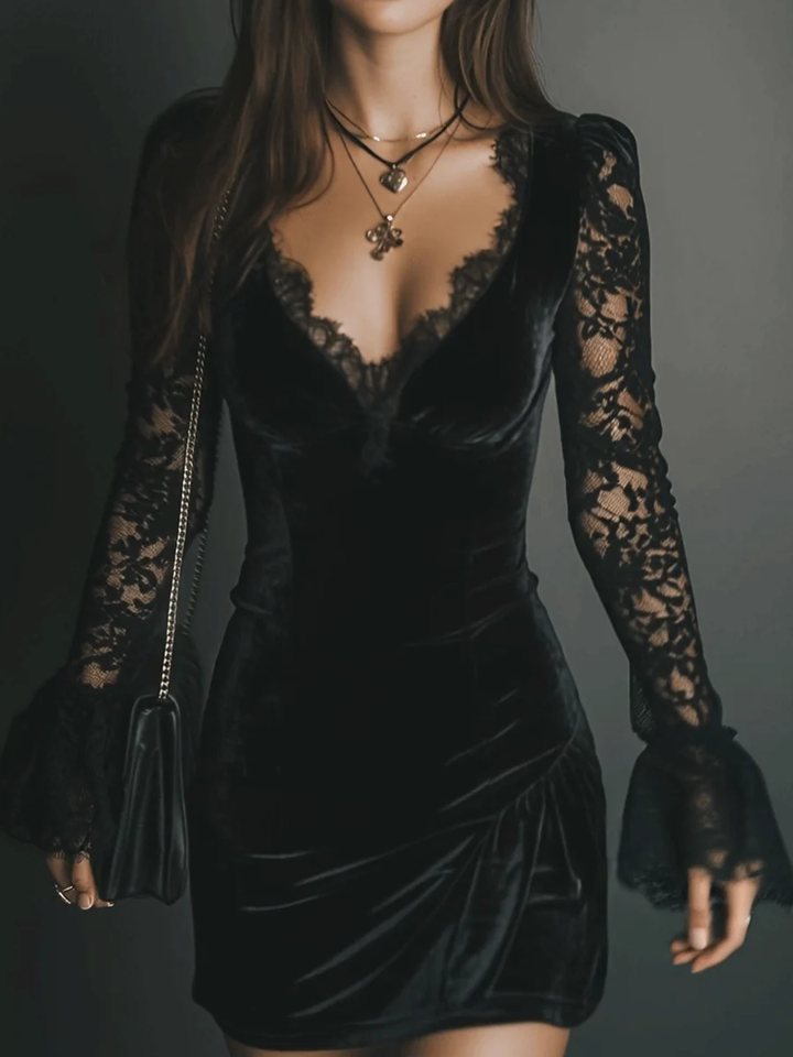 Luna | Velvet Lace Mini Dress