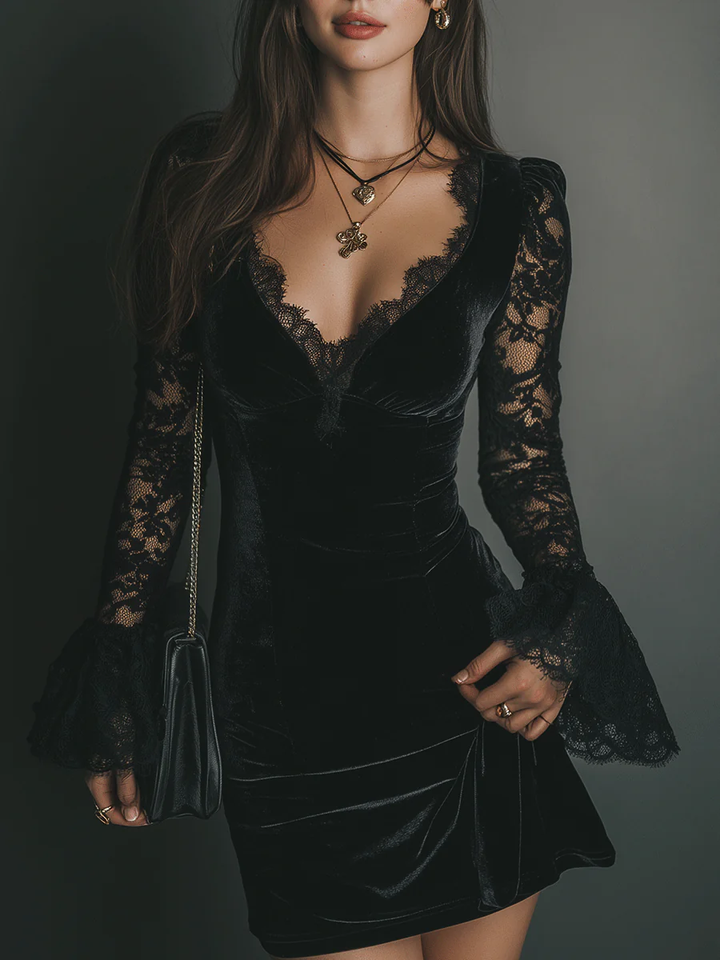 Luna | Velvet Lace Mini Dress