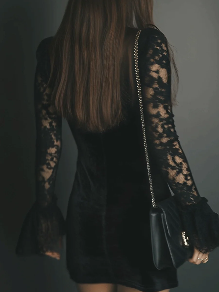 Luna | Velvet Lace Mini Dress