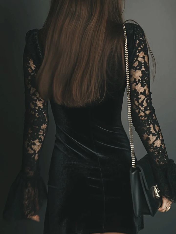 Luna | Velvet Lace Mini Dress