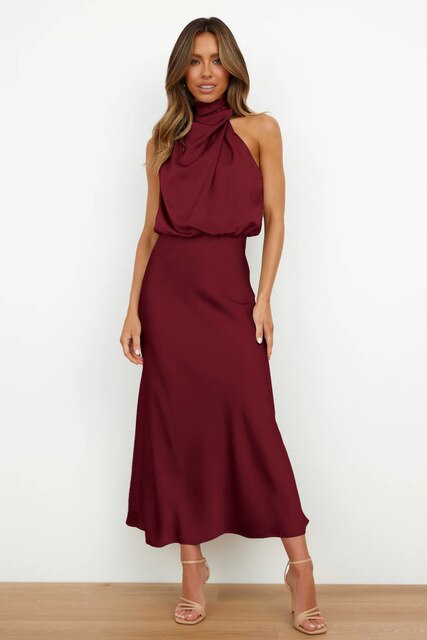 Pili - Satin High-Neck Cocktail Dress