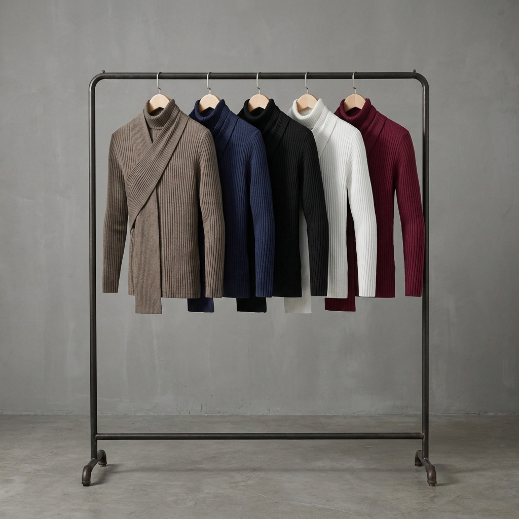 Minimalism Turtleneck Scarf-Decorated Knit Undershirt