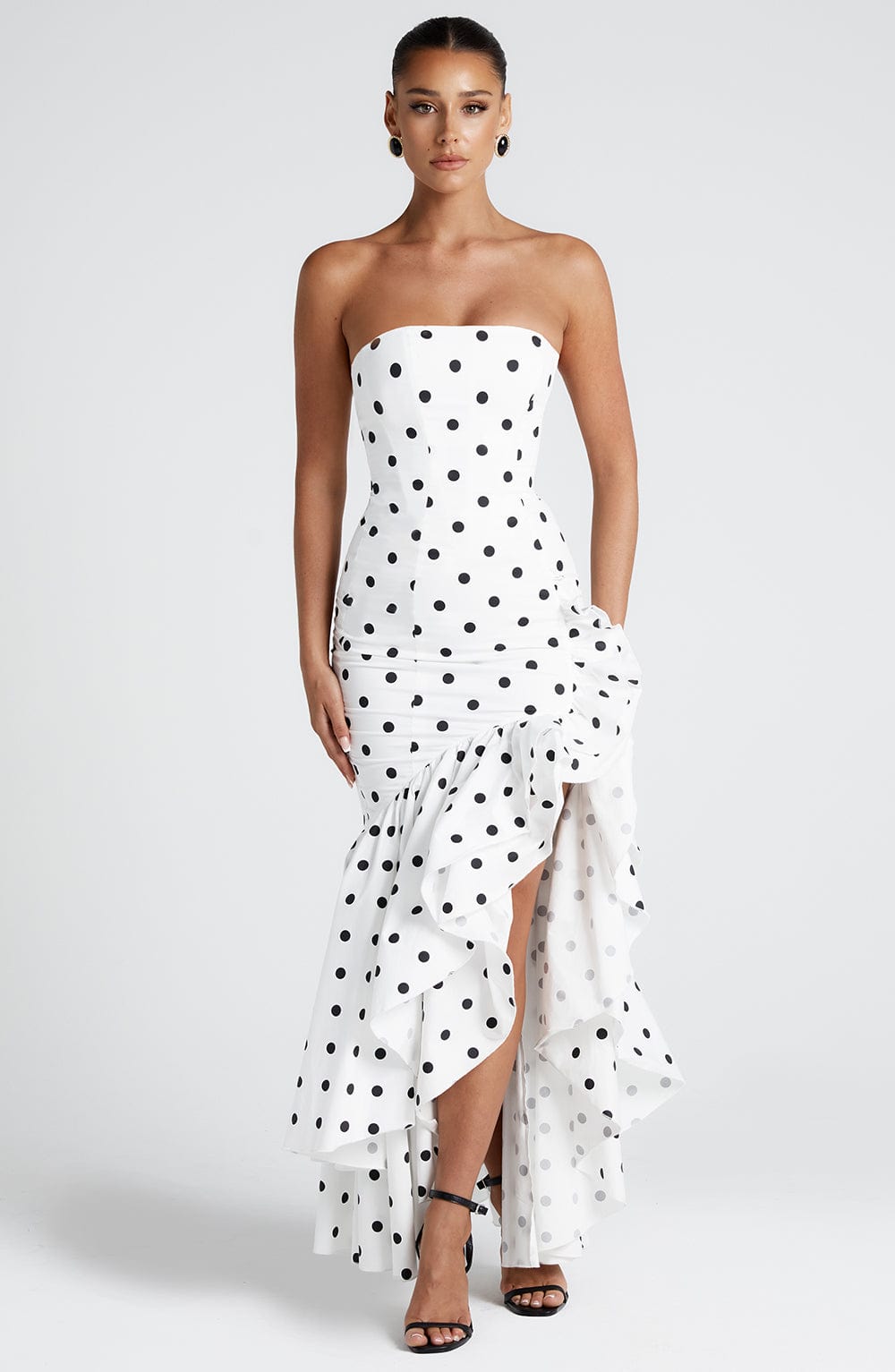 Angelina | strapless maxi dress - black polka dot