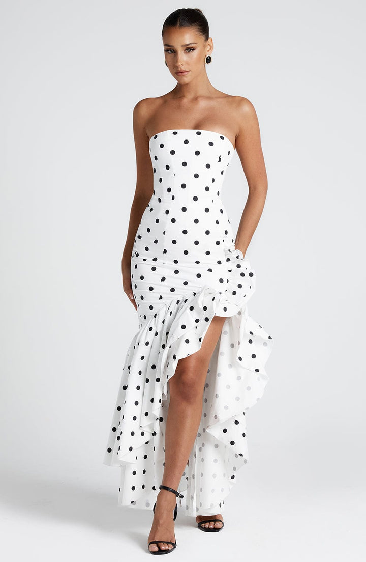 Angelina | strapless maxi dress - black polka dot
