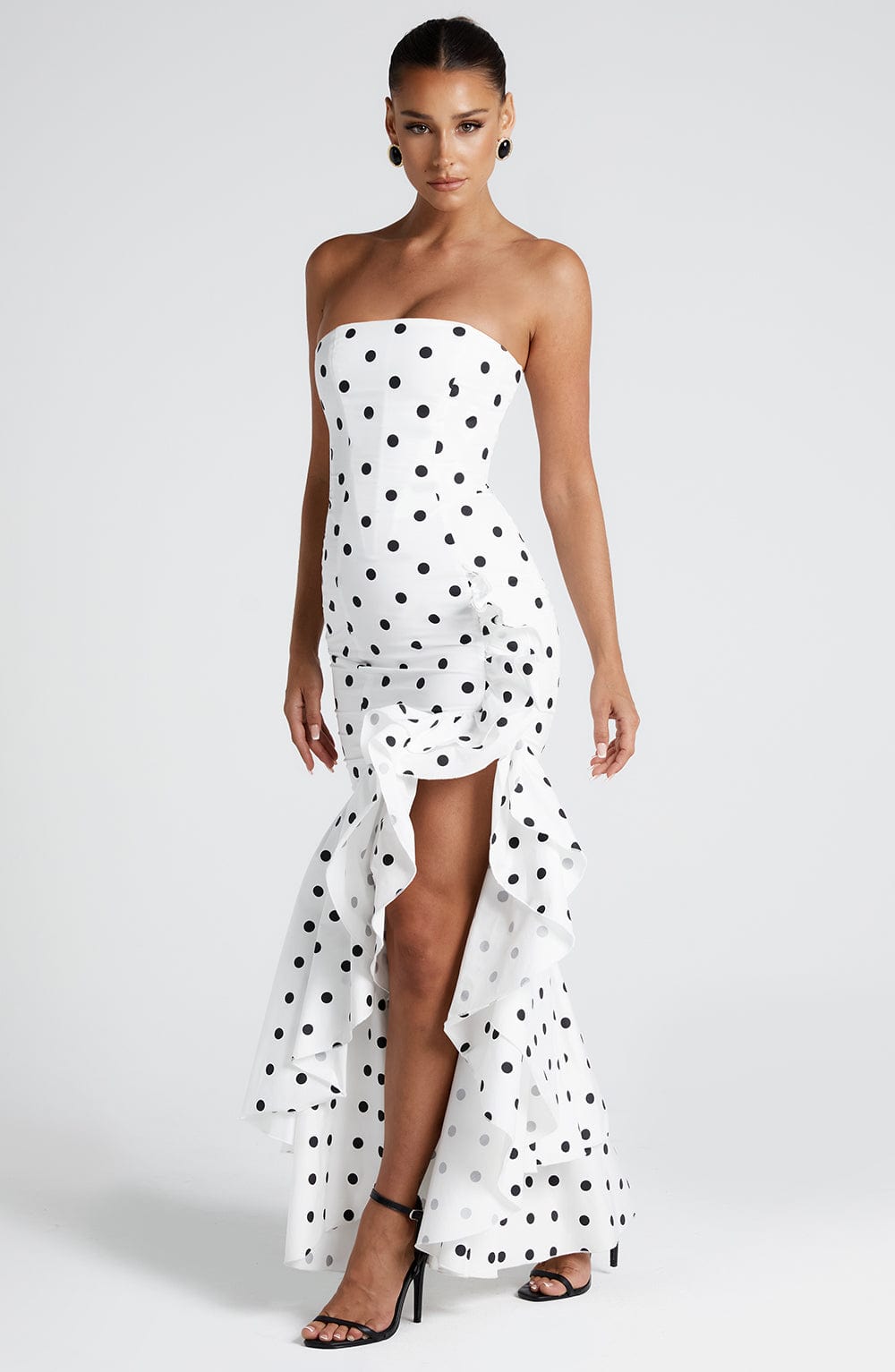 Angelina | strapless maxi dress - black polka dot
