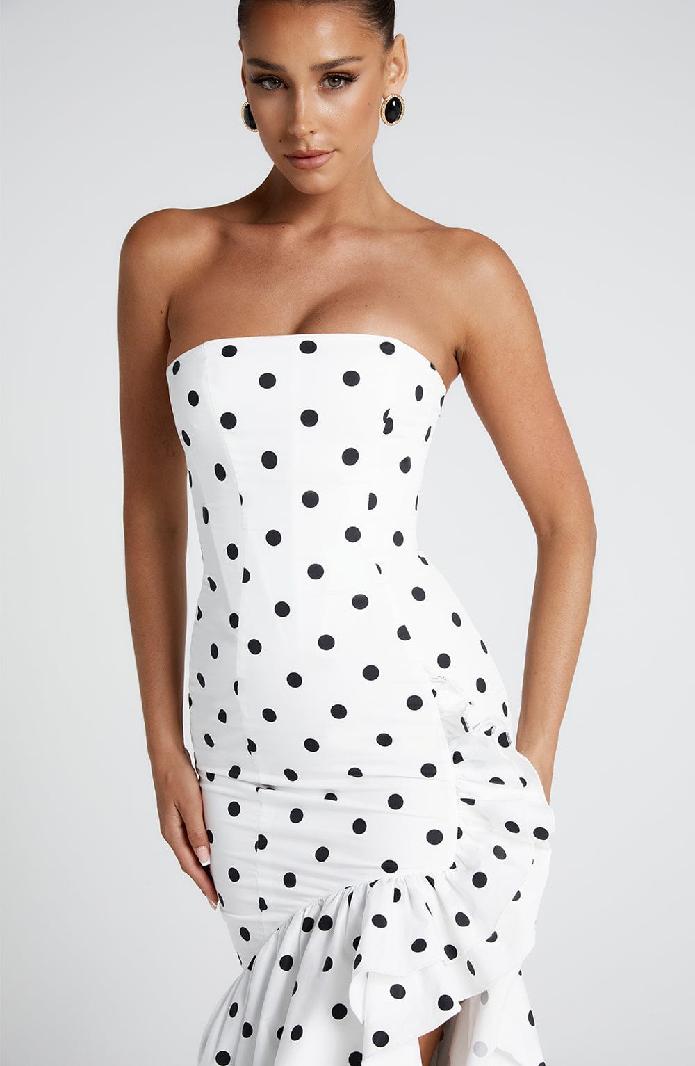 Angelina | strapless maxi dress - black polka dot