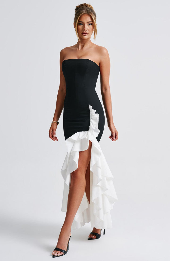 Angelina | Strapless Maxi Dress - Black White