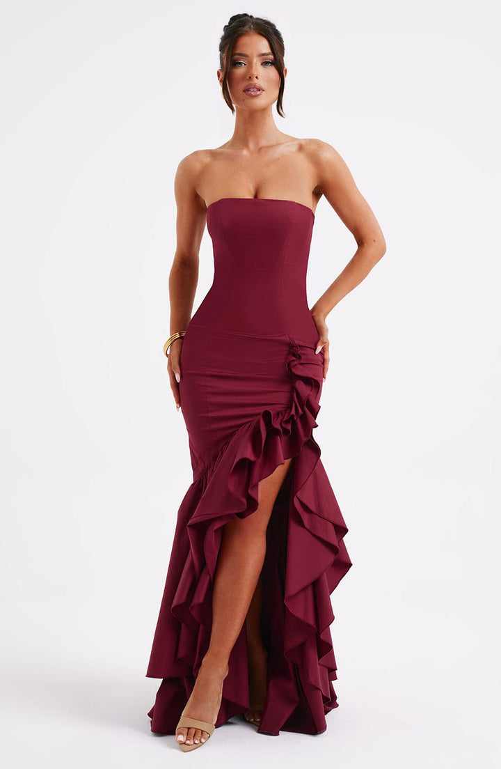 Angelina | Strapless Maxi Dress - Burgundy