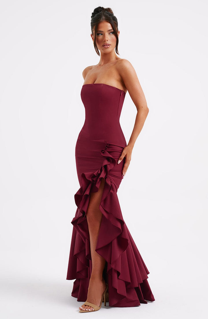 Angelina | Strapless Maxi Dress - Burgundy
