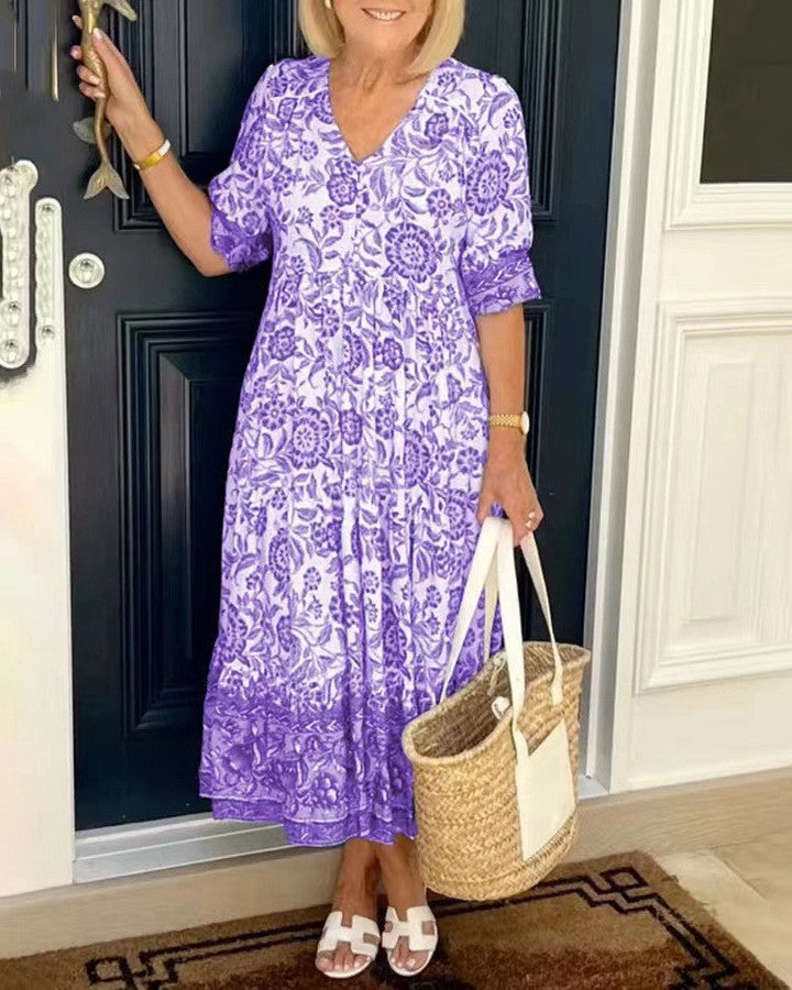 Keisha | Elegant Floral V-Neck Dress