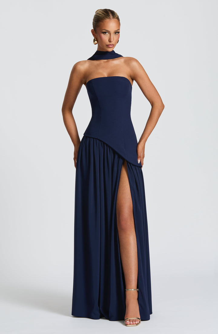 Elara | Sculpted Halter Maxi Dress