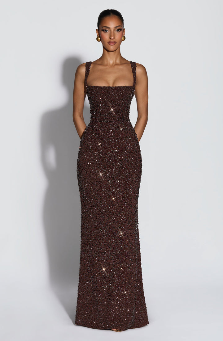Sequin | Maxi Dress - Plum Brown Sparkle