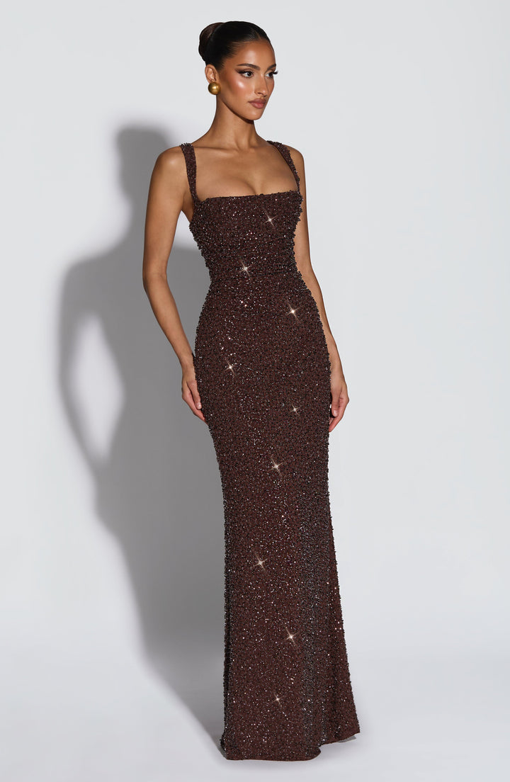 Sequin | Maxi Dress - Plum Brown Sparkle