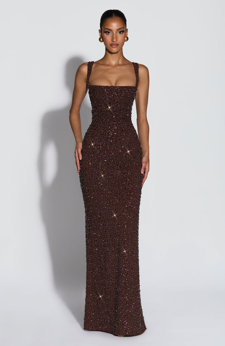 Sequin | Maxi Dress - Plum Brown Sparkle