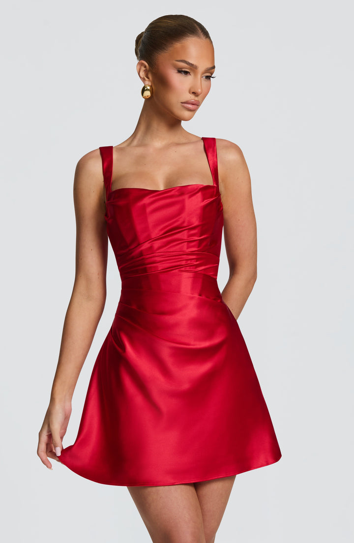 Calanthe | Satin Mini Dress - Red