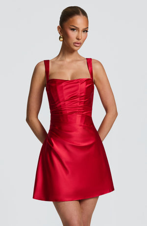 Calanthe | Satin Mini Dress - Red
