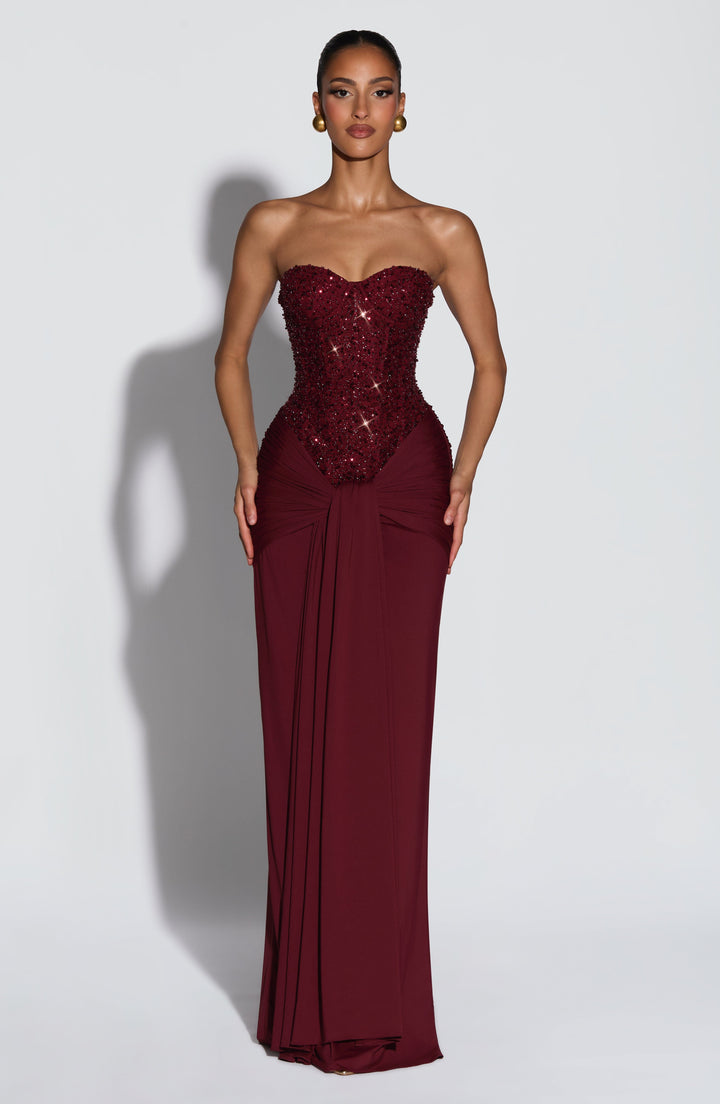 Carina | Strapless Maxi Dress - Burgundy