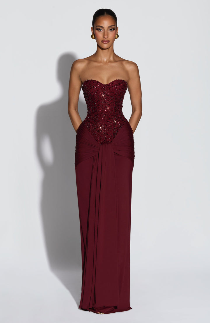 Carina | Strapless Maxi Dress - Burgundy