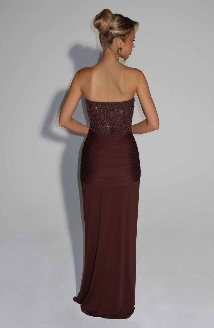 Carina | Strapless Maxi Dress - Plum Brown
