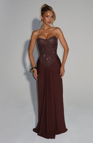 Carina | Strapless Maxi Dress - Plum Brown