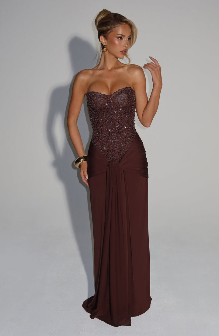 Carina | Strapless Maxi Dress - Plum Brown