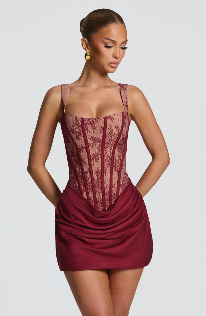 Sequin | Mini Dress - Burgundy Lace