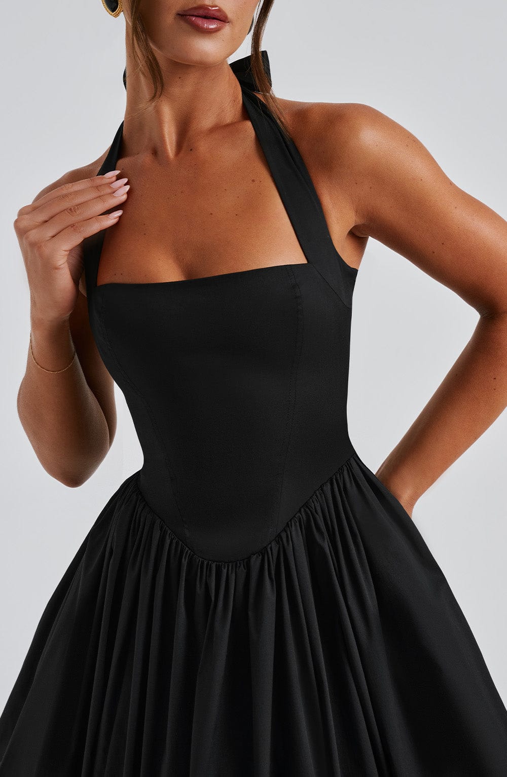 Cressida | Square Halter Midi Dress - Black