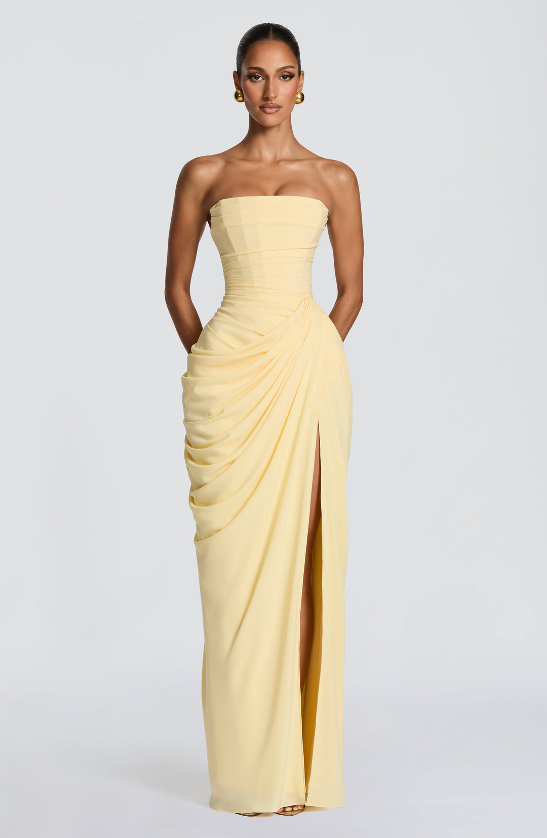 Cyra | Chiffon Maxi Dress - Lemon