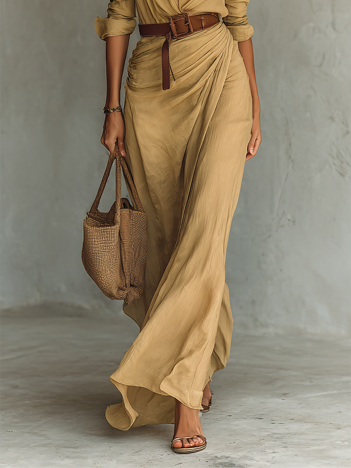 Elvora | Lapel Belted Maxi Dress