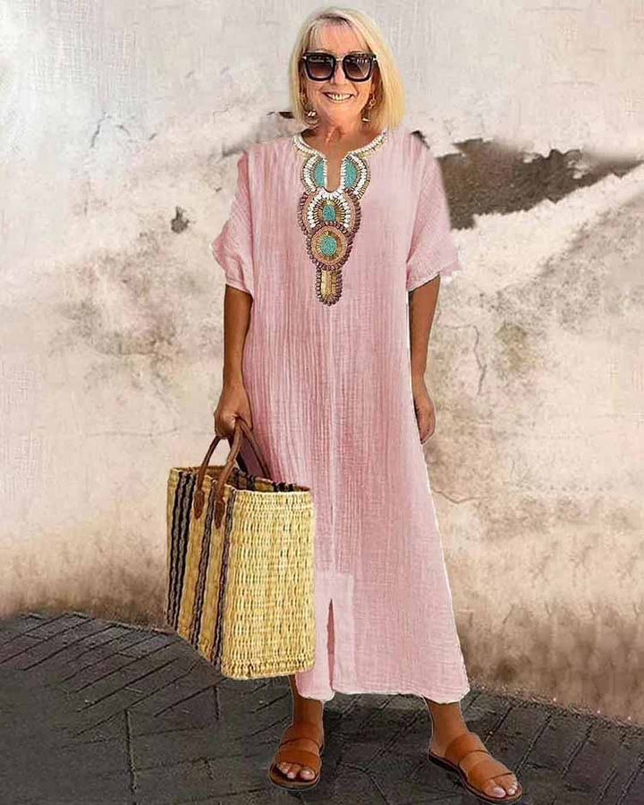 Leilany | Embroidered Cotton-Linen Dress