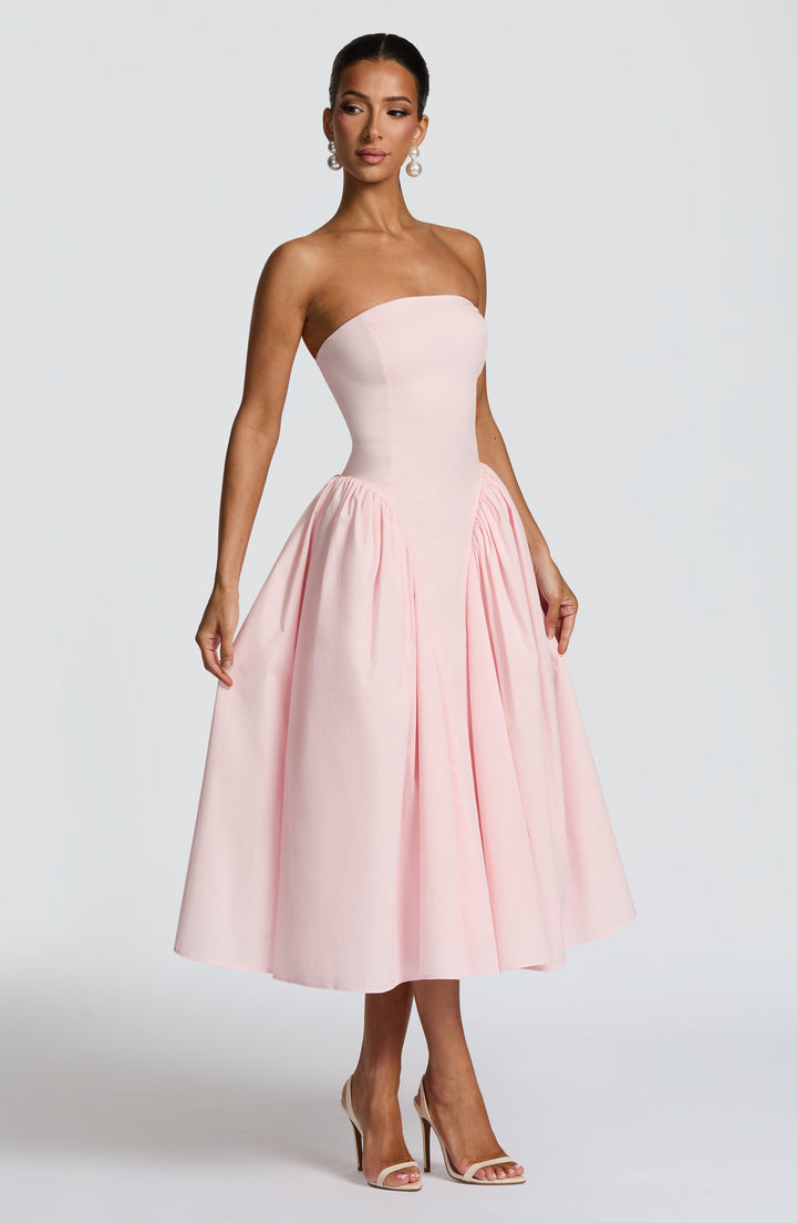 Darla | Strapless Midi Dress - Blush