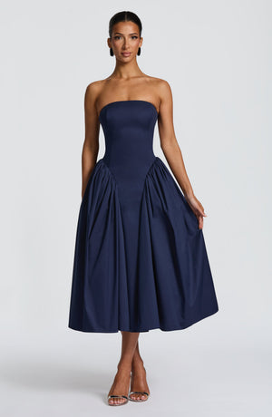 Darla | Strapless Midi Dress - Navy