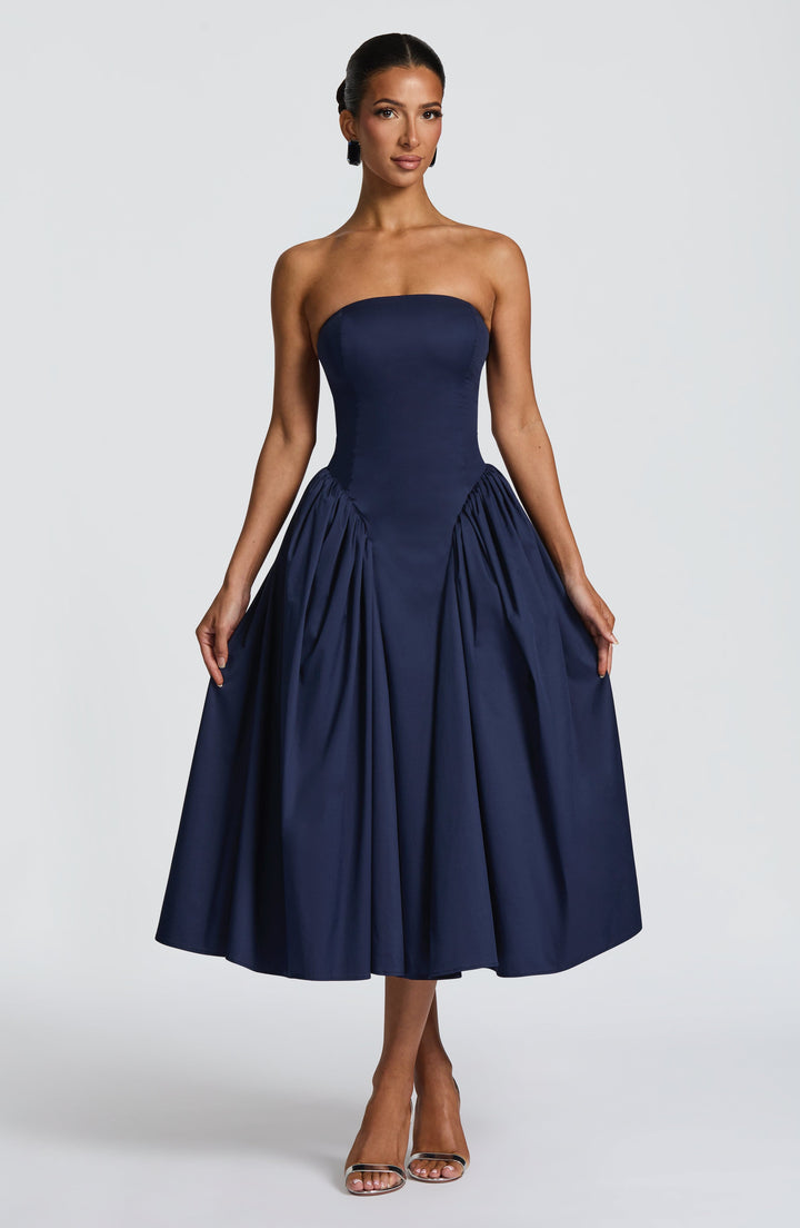 Darla | Strapless Midi Dress - Navy