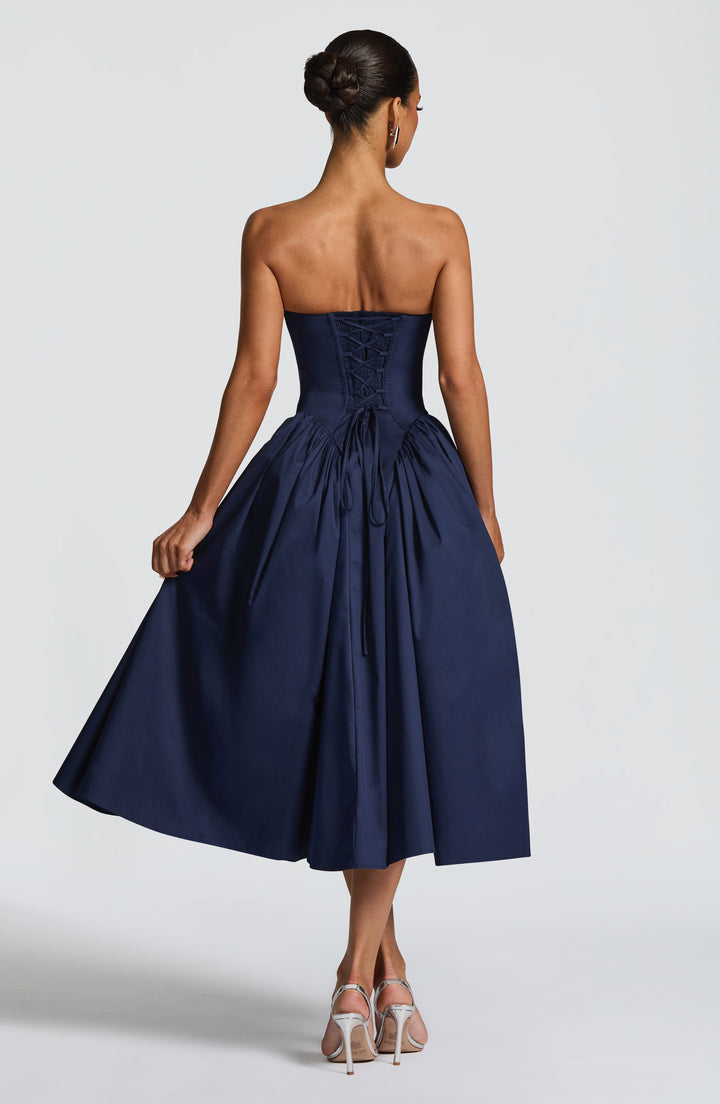 Darla | Strapless Midi Dress - Navy