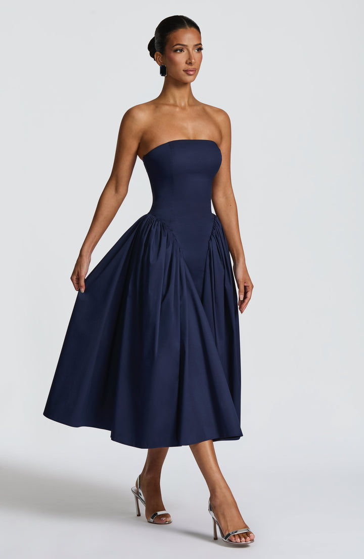 Darla | Strapless Midi Dress - Navy