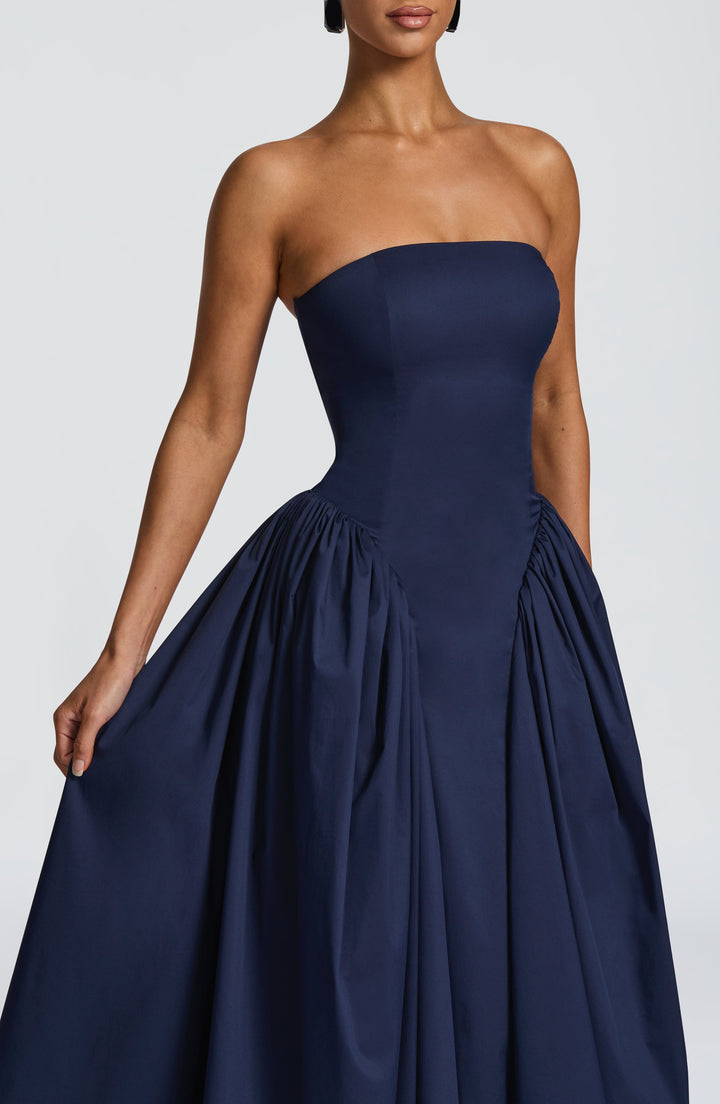 Darla | Strapless Midi Dress - Navy