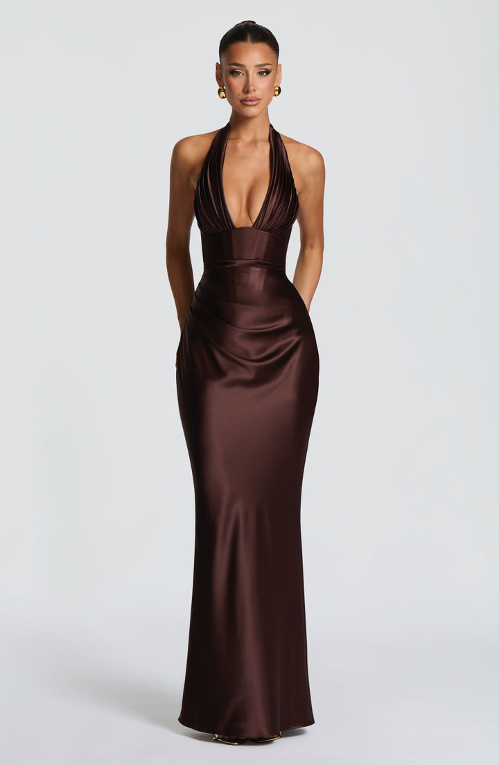 Elowen | Halter Maxi Dress - Plum Brown