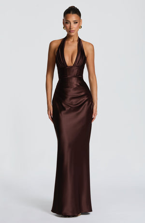 Elowen | Halter Maxi Dress - Plum Brown