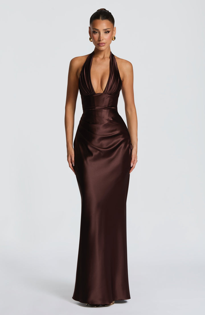 Elowen | Halter Maxi Dress - Plum Brown