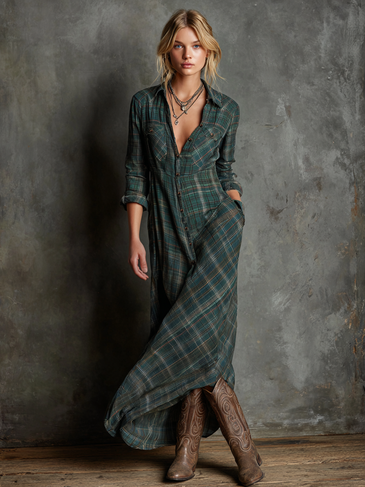 Virela | Plaid Shirt Maxi Dress