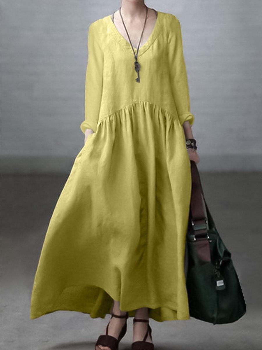 Eloria | Cotton Linen V-Neck Dress