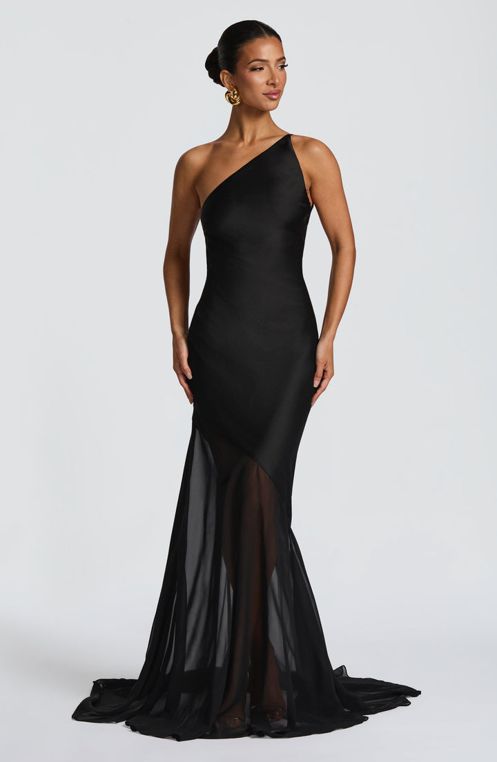 Fable | One-Shoulder Fishtail Gown - Black