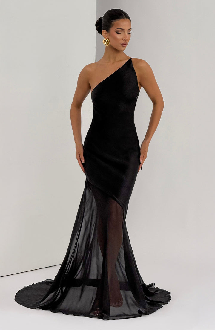 Fable | One-Shoulder Fishtail Gown - Black